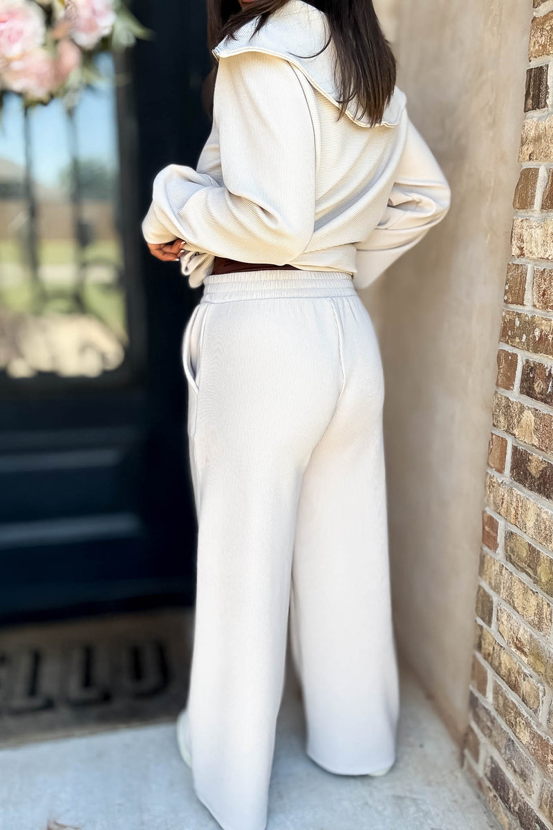 Accolade Sand Beige Ribbed High Pants