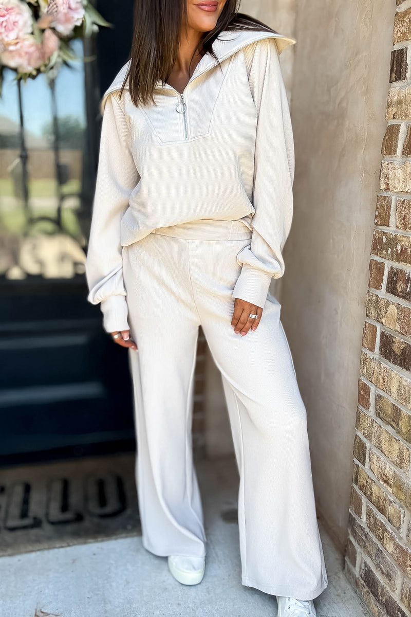 Accolade Sand Beige Ribbed High Pants