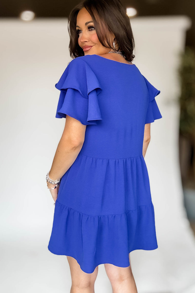 Ruffle Tiered Sleeve Airflow Royal Dress