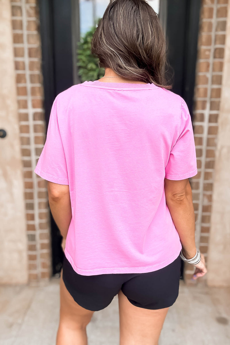 Mono B Fuchsia Pima Cotton Blend V-Neck Tee