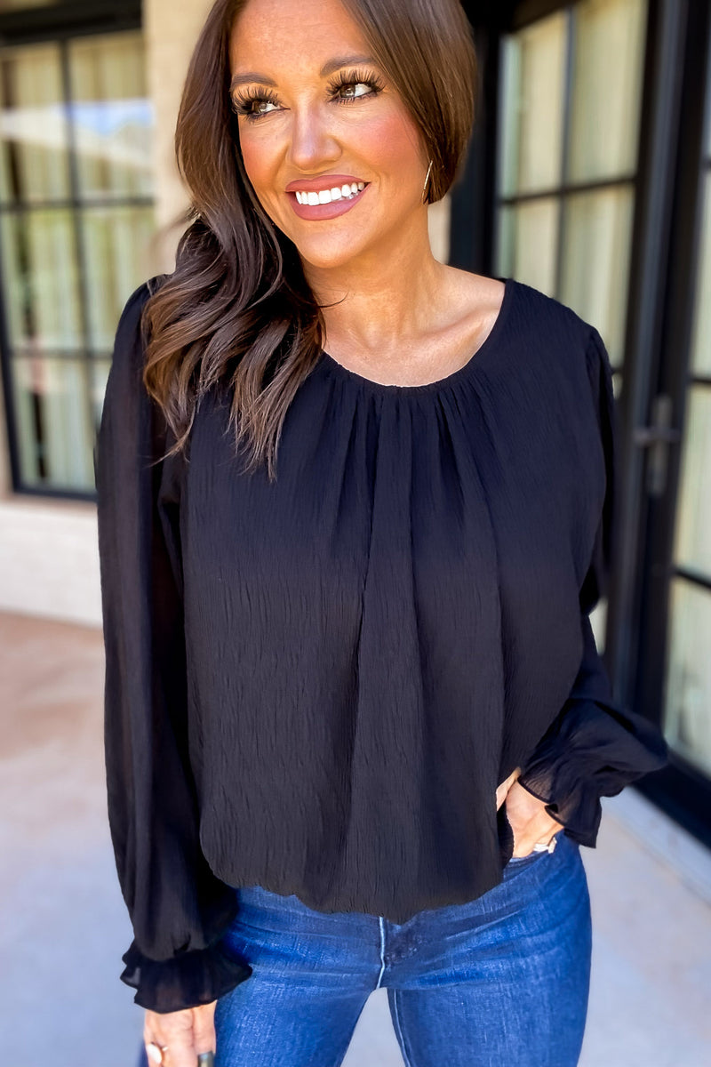 Daydreaming Of You Textured Black Long Bishop Sleeves Top