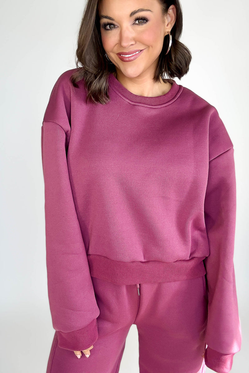 Cozy Dark Mauve Sweatshirt Top
