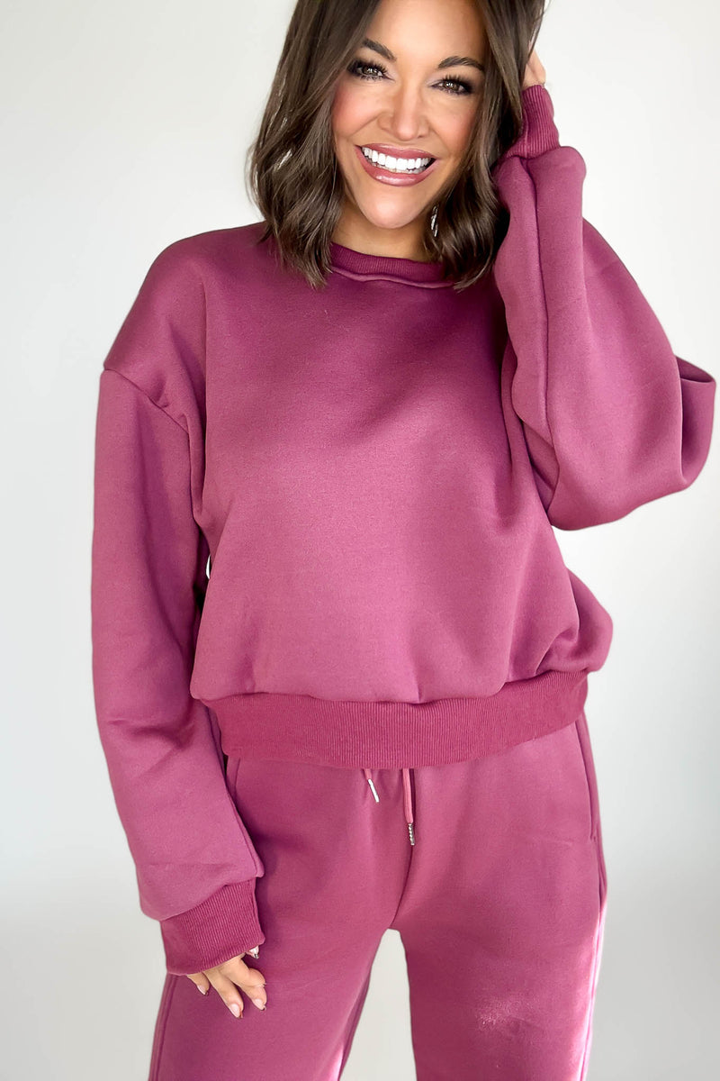 Cozy Dark Mauve Sweatshirt Top