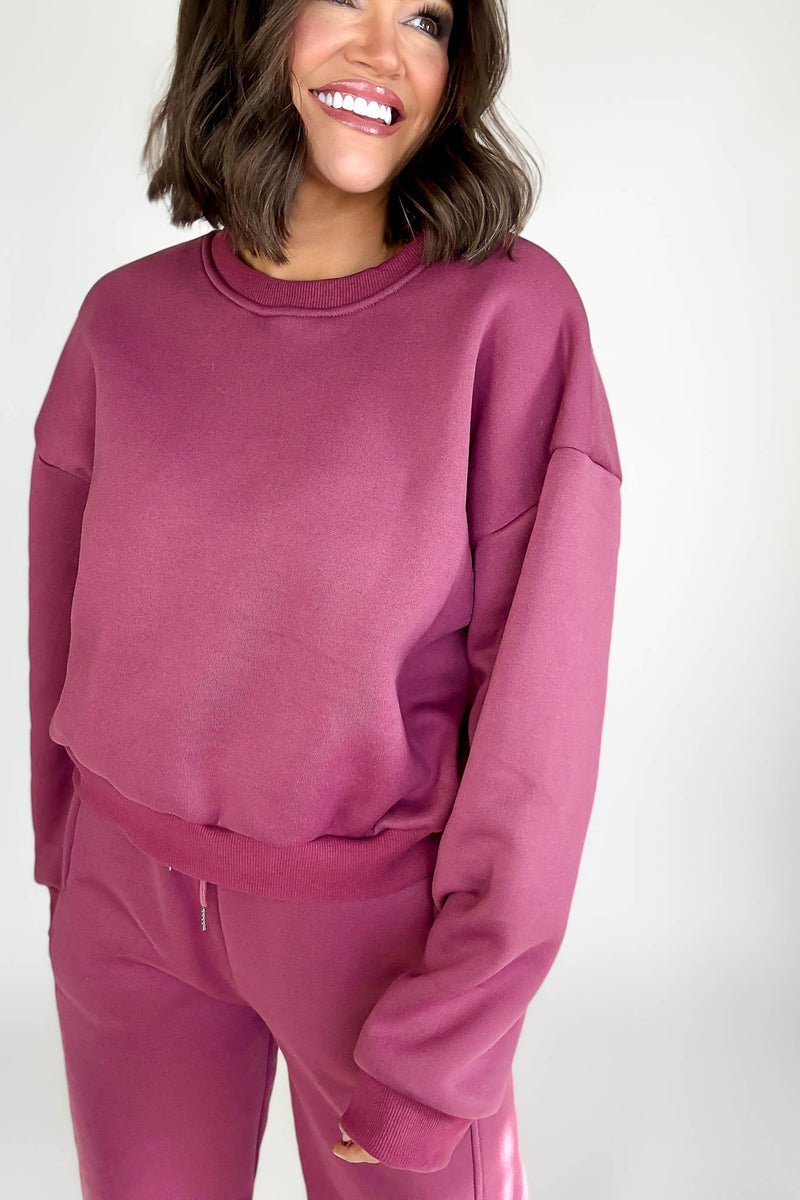 Cozy Dark Mauve Sweatshirt Top