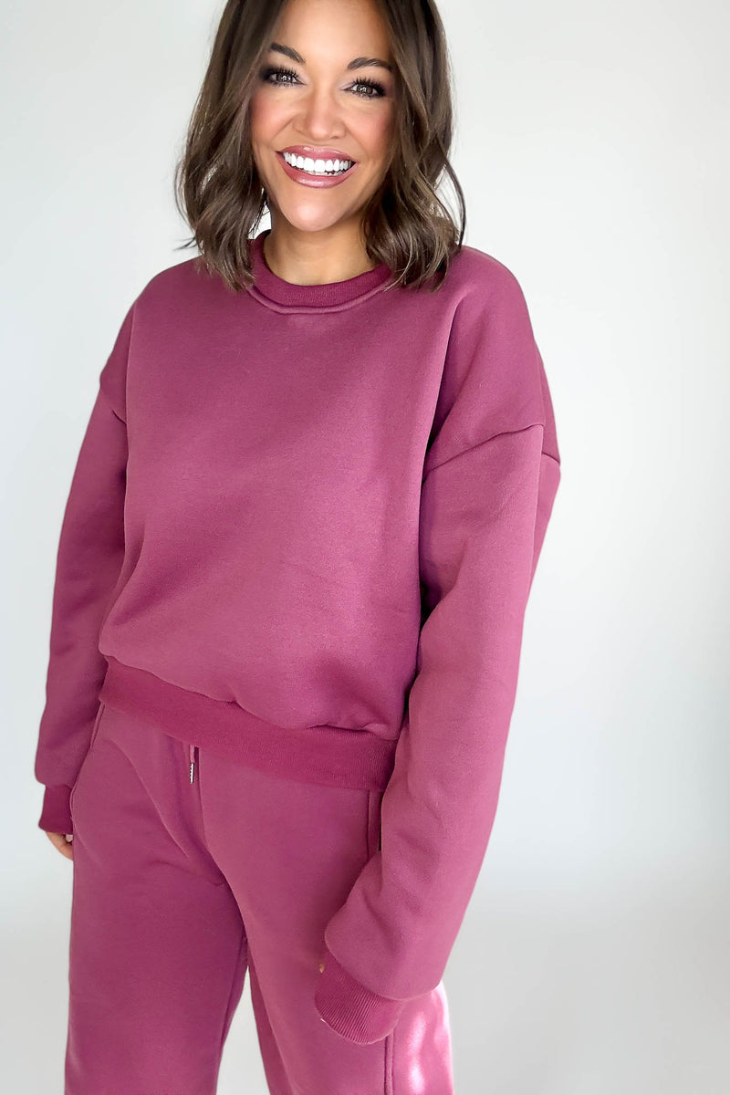 Cozy Dark Mauve Sweatshirt Top