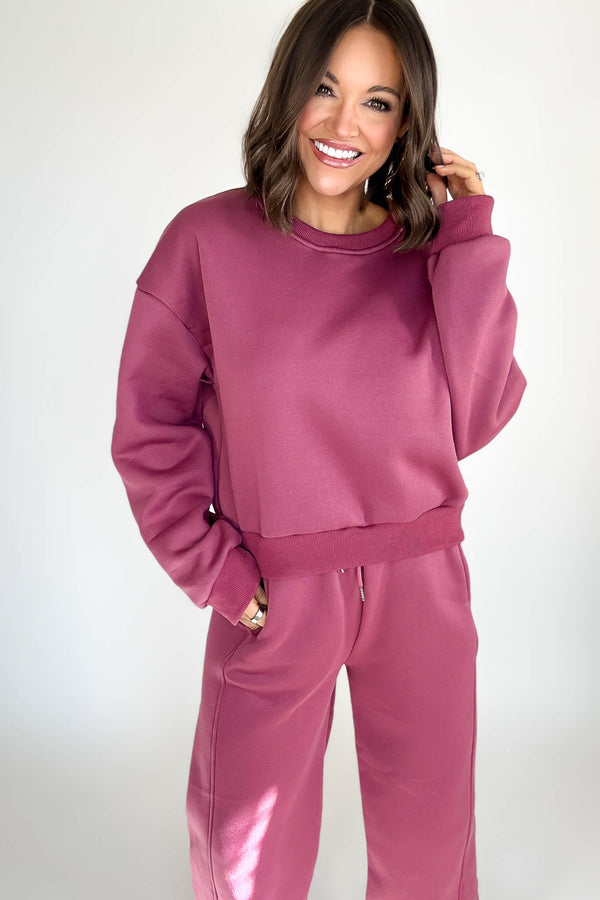 Cozy Dark Mauve Sweatshirt Top
