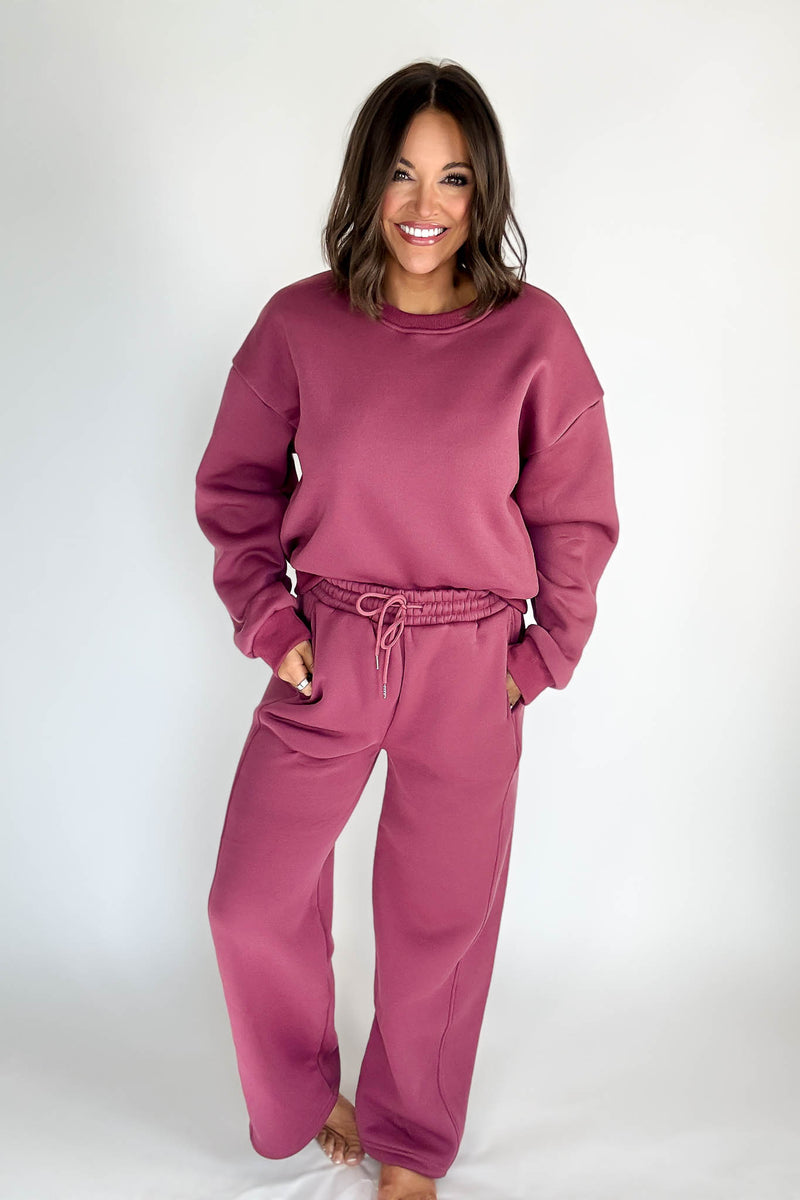 Cozy Dark Mauve Sweat Straight Leg Pant