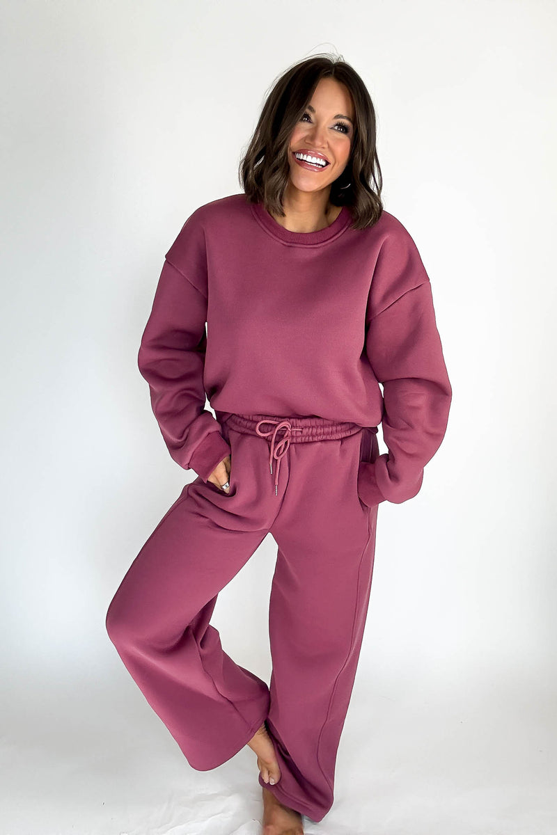 Cozy Dark Mauve Sweat Straight Leg Pant