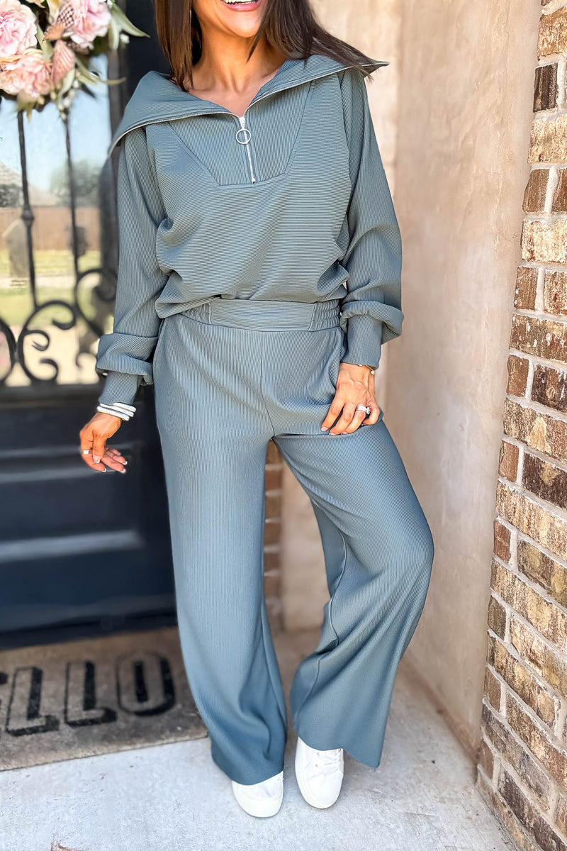 Accolade Ash Jade Ribbed High Pants