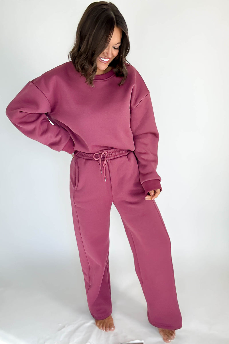 Cozy Dark Mauve Sweat Straight Leg Pant