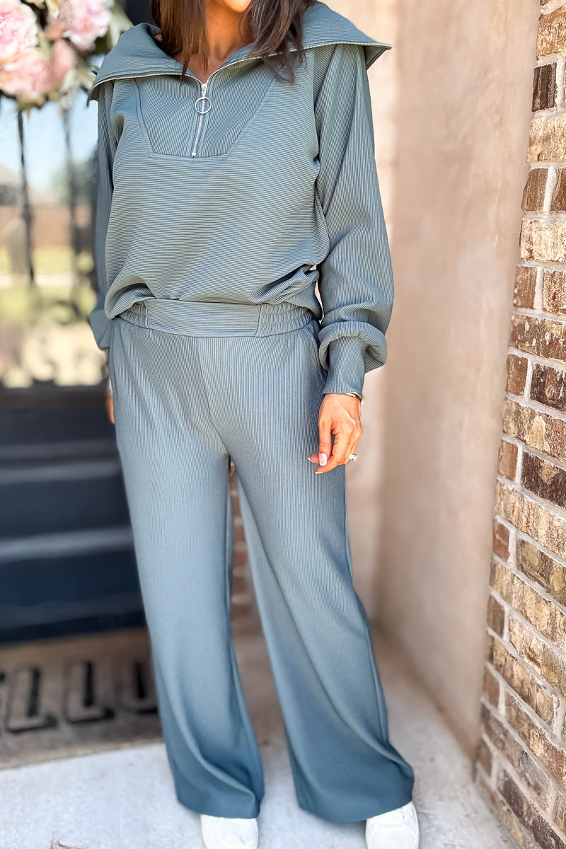 Accolade Ash Jade Ribbed High Pants