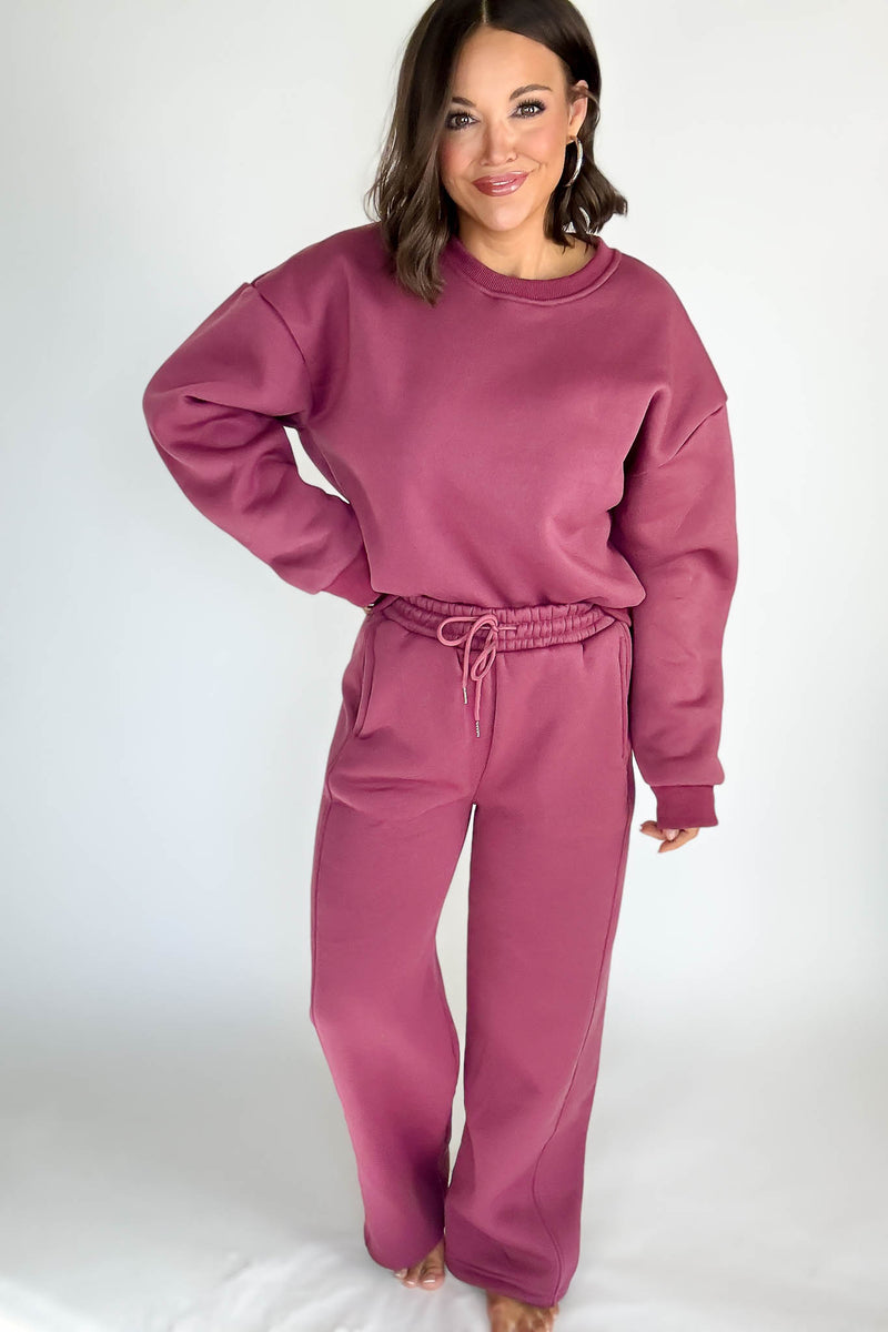 Cozy Dark Mauve Sweat Straight Leg Pant