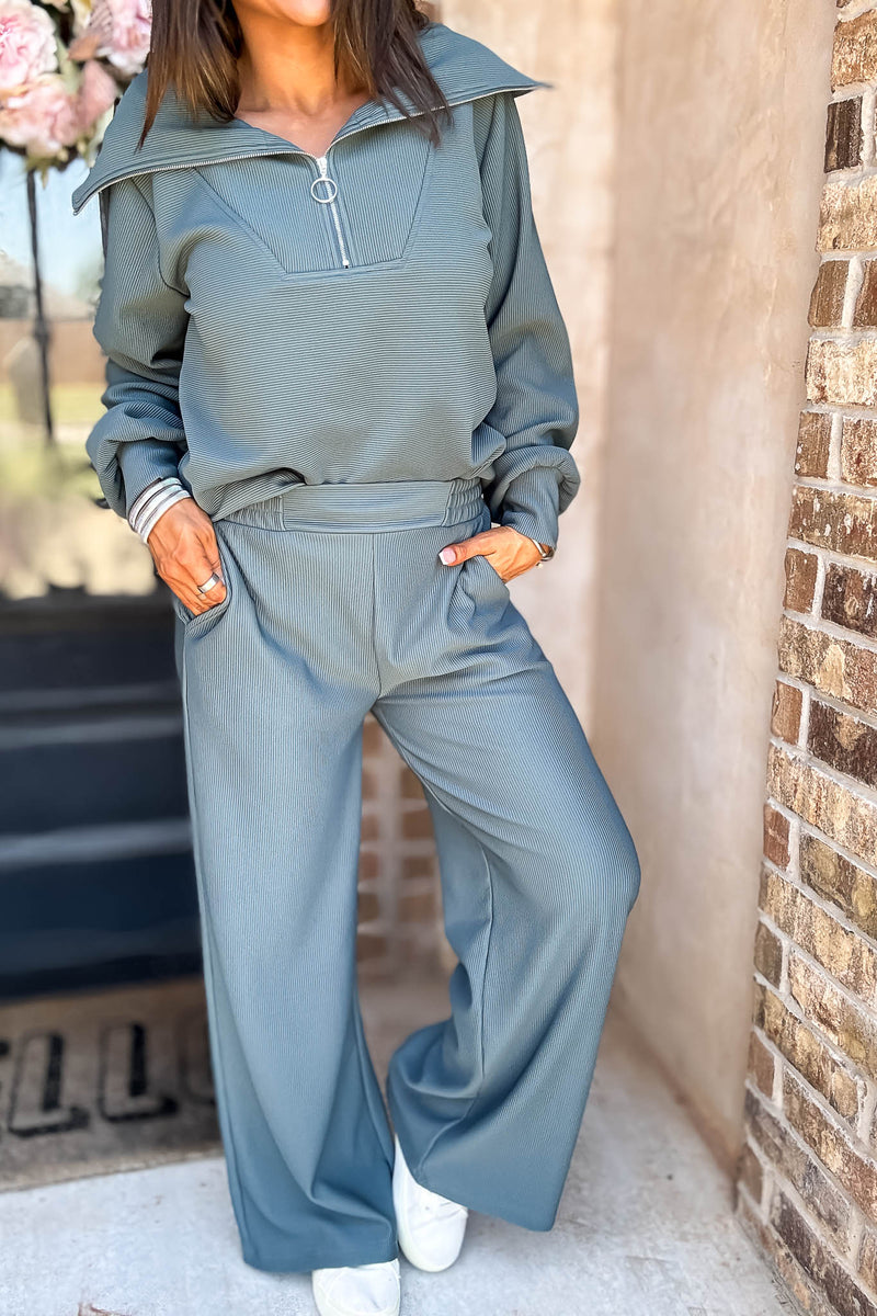Accolade Ash Jade Ribbed High Pants