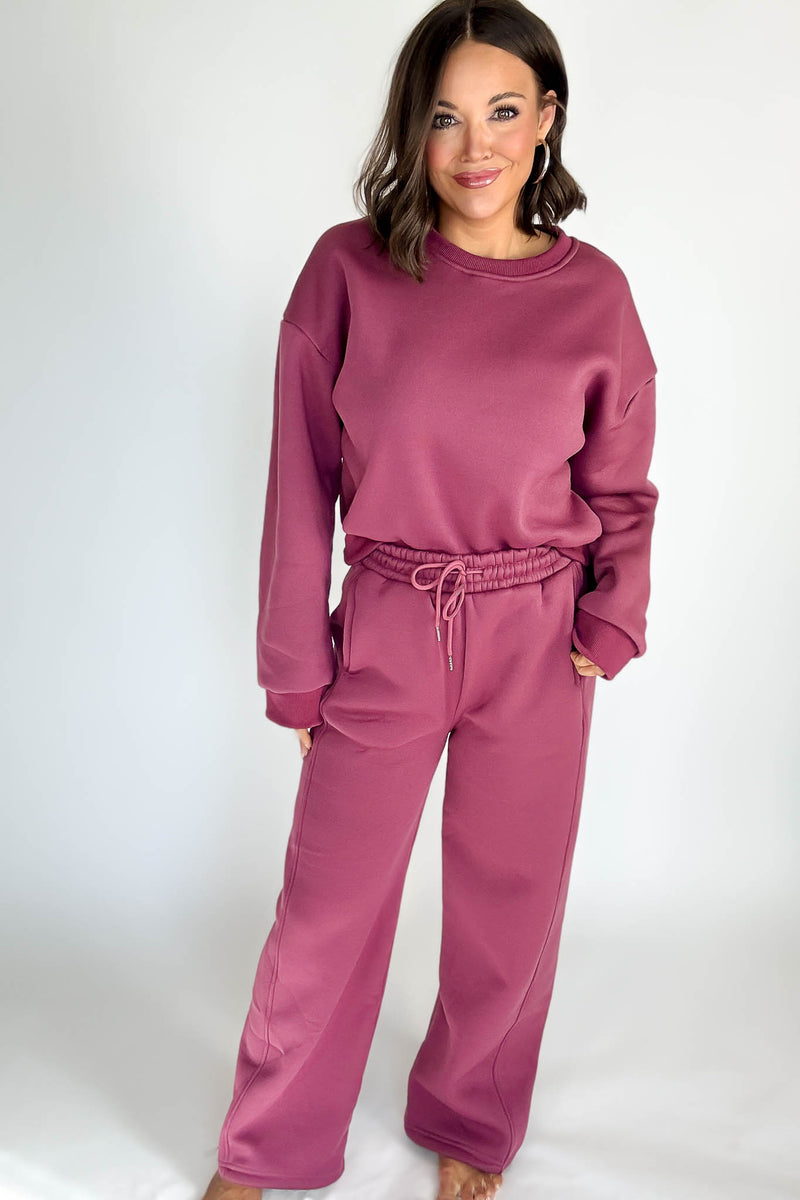 Cozy Dark Mauve Sweat Straight Leg Pant