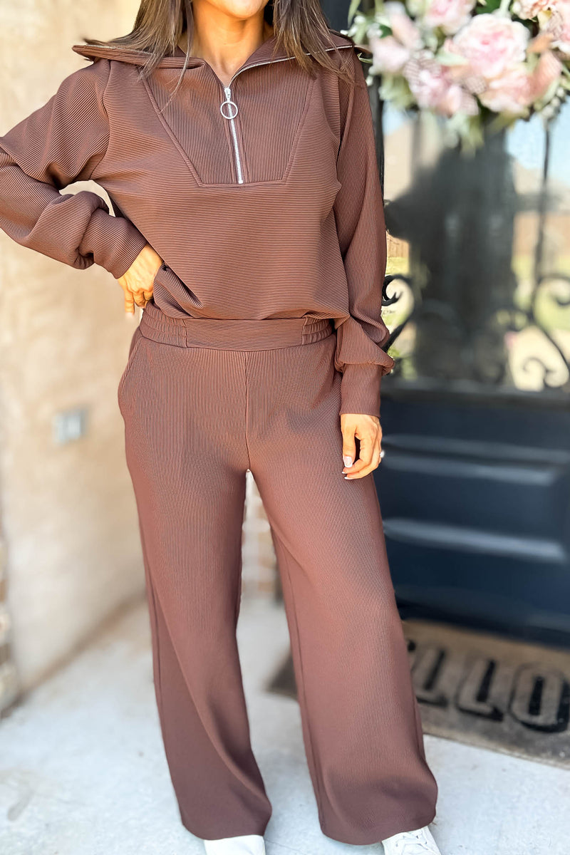 Accolade Brown Ribbed High Pants