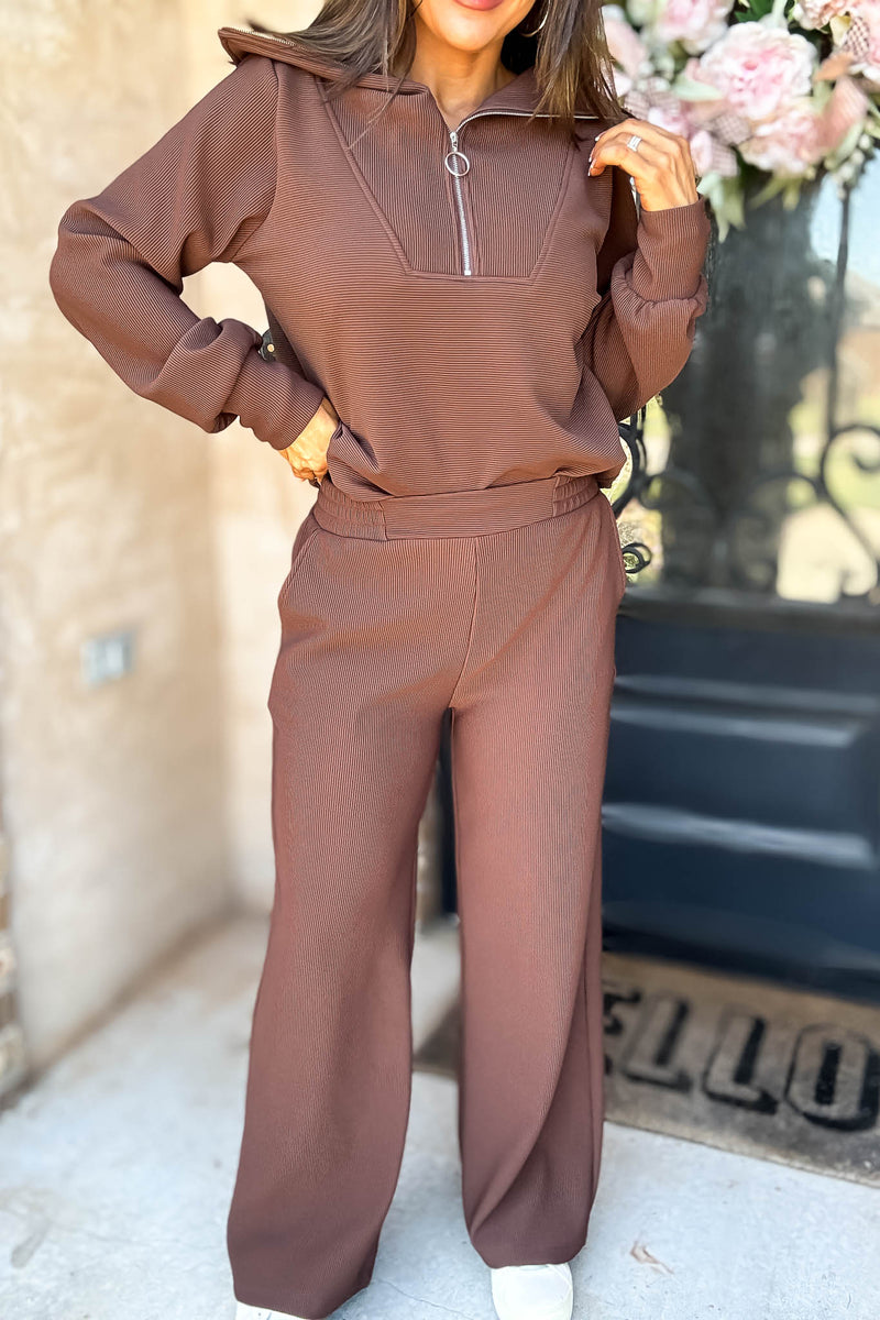 Accolade Brown Ribbed High Pants