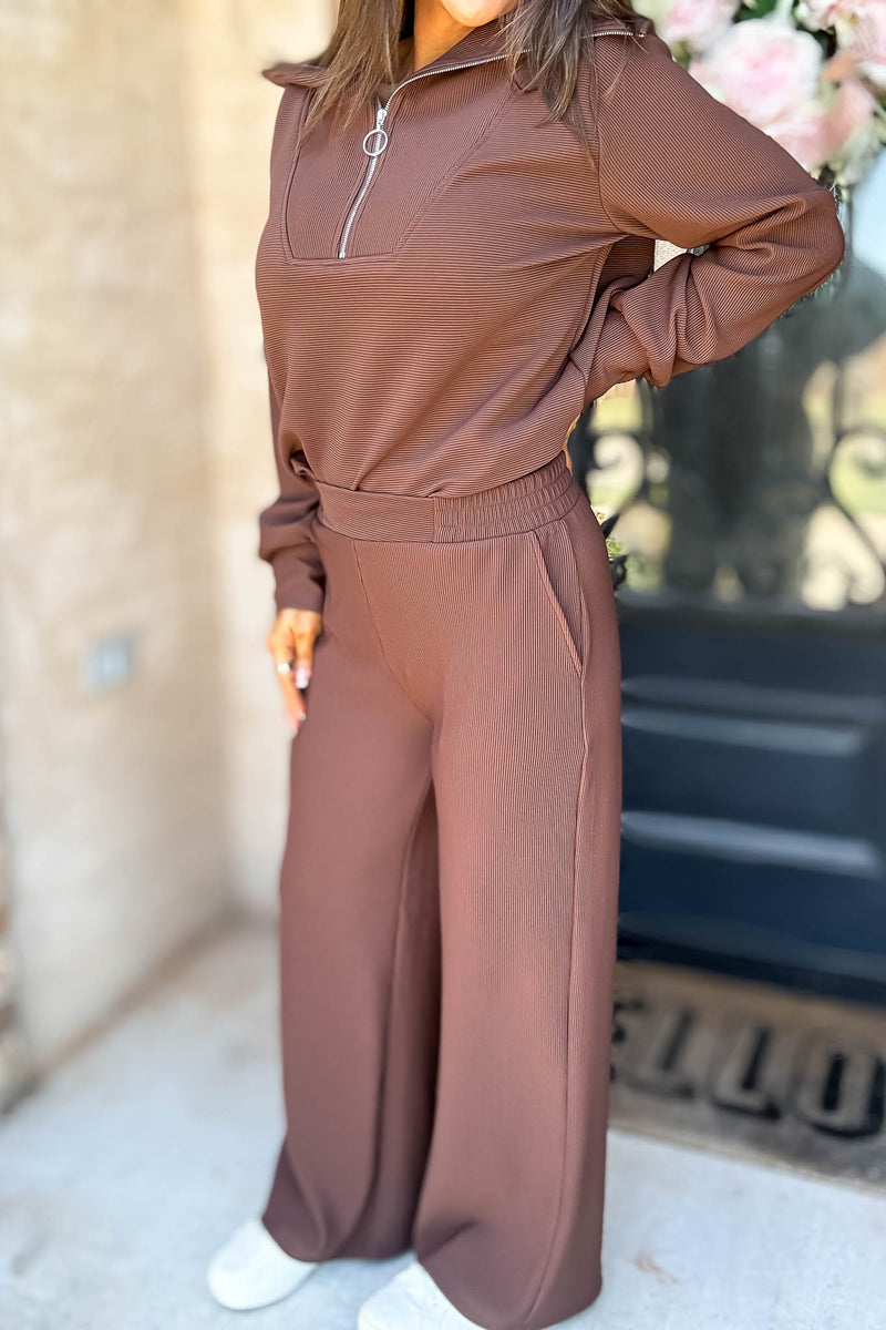 Accolade Brown Ribbed High Pants