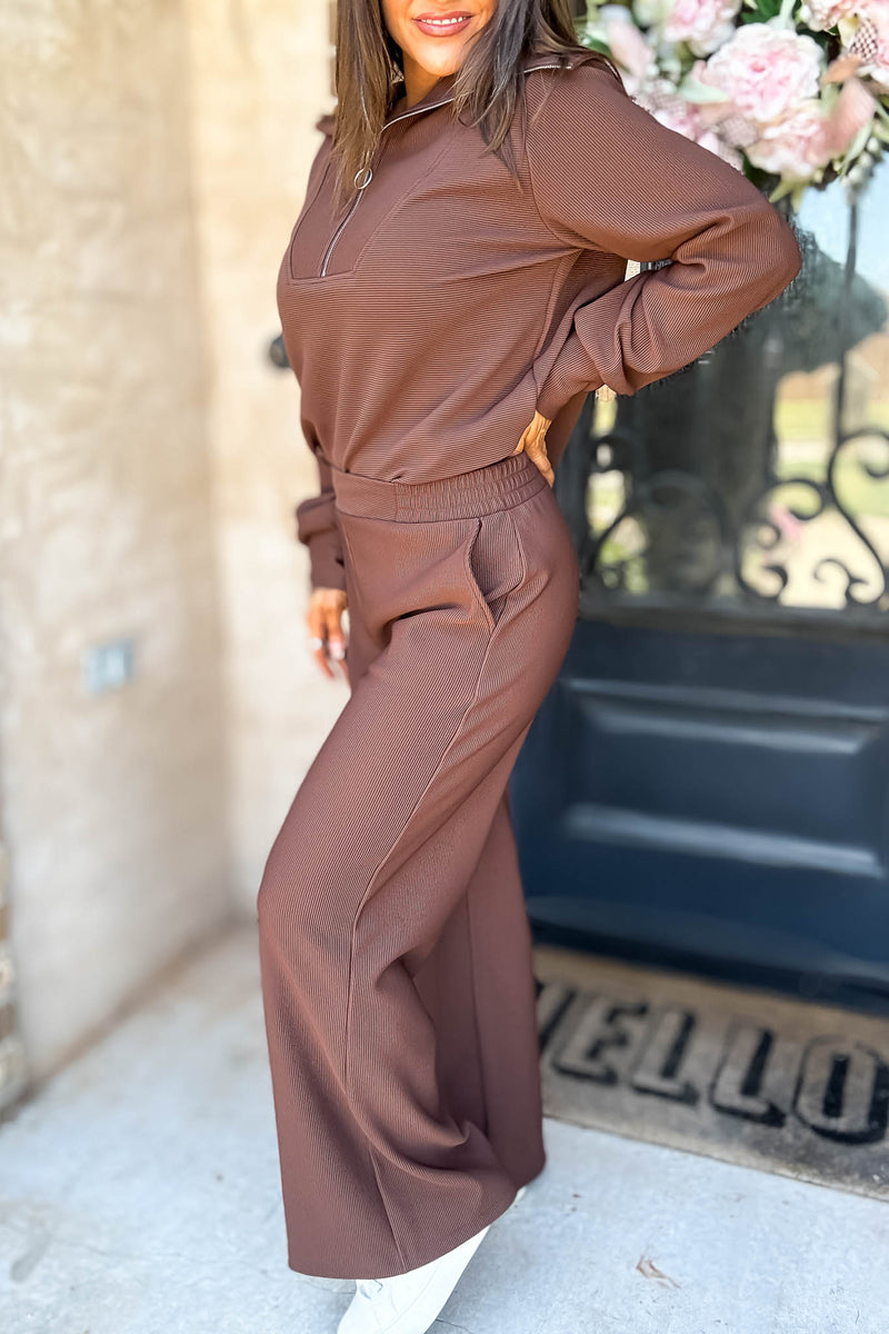 Accolade Brown Ribbed High Pants