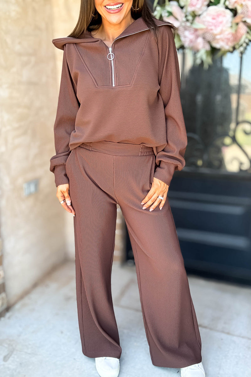 Accolade Brown Ribbed High Pants