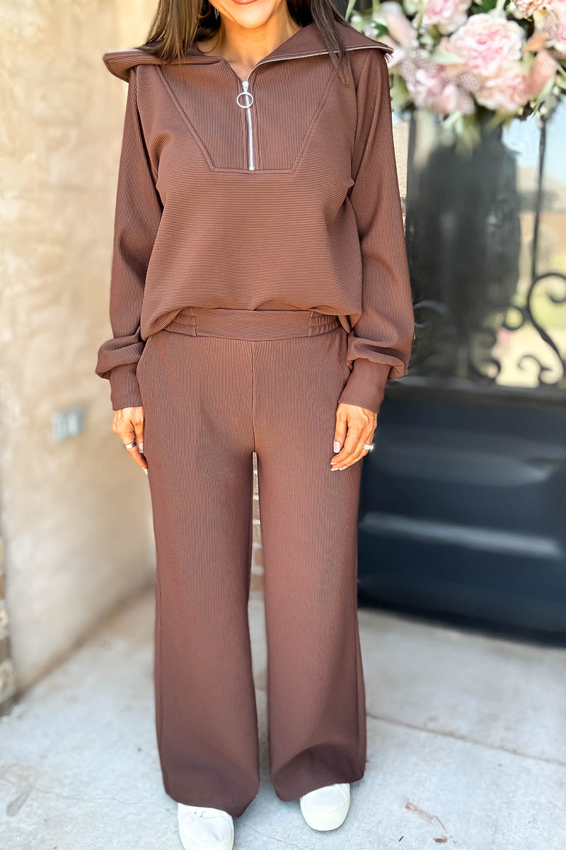 Accolade Brown Ribbed High Pants