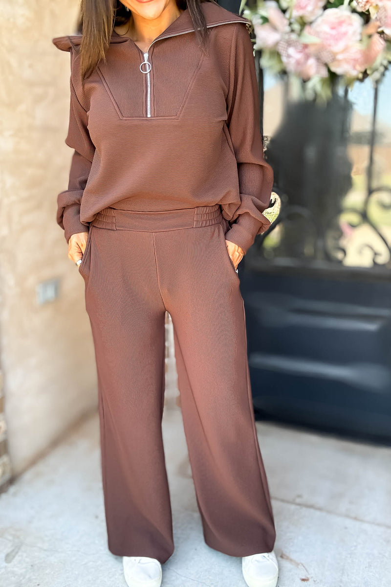 Accolade Brown Ribbed High Pants
