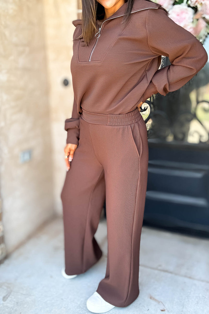 Accolade Brown Ribbed High Pants