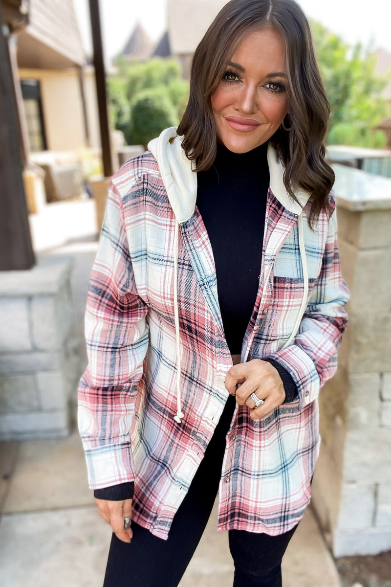 Making It Look Easy Terra Cotta Hoodie Flannel Shacket