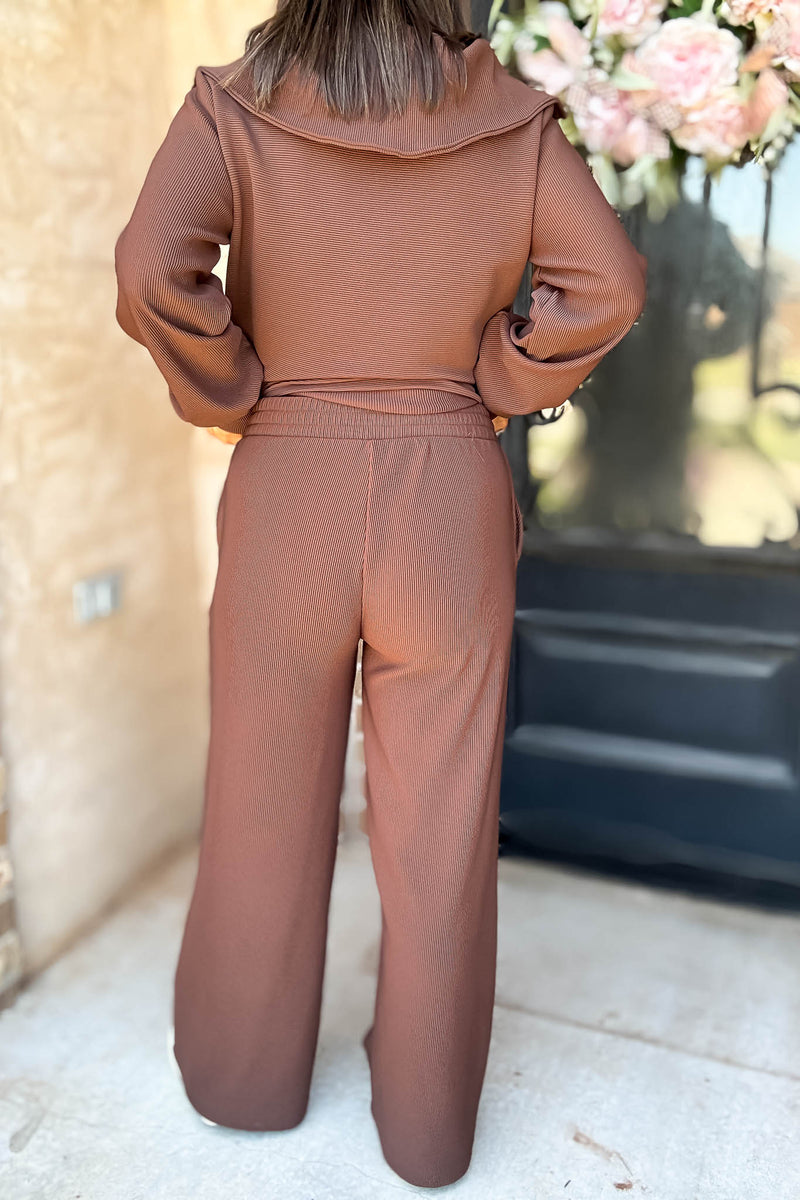 Accolade Brown Ribbed High Pants