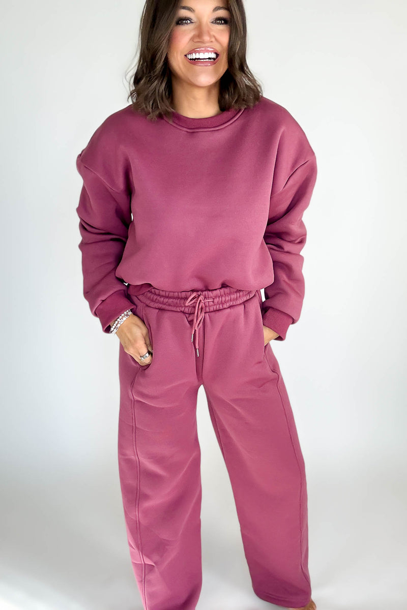Cozy Dark Mauve Sweat Straight Leg Pant