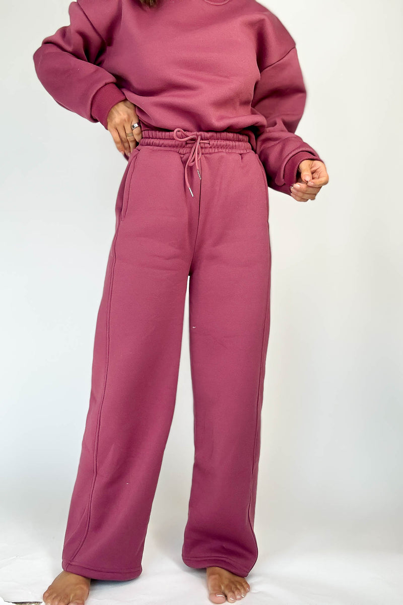 Cozy Dark Mauve Sweat Straight Leg Pant