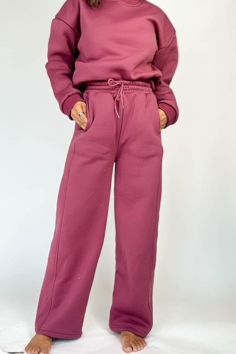 Cozy Dark Mauve Sweat Straight Leg Pant