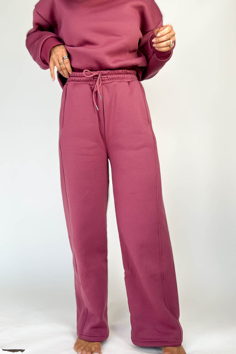 Cozy Dark Mauve Sweat Straight Leg Pant