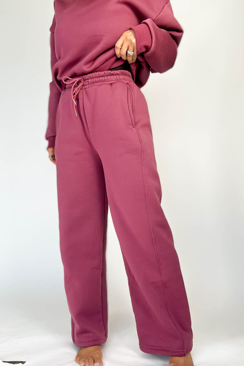 Cozy Dark Mauve Sweat Straight Leg Pant