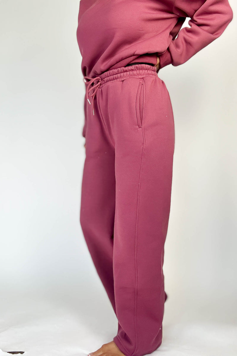 Cozy Dark Mauve Sweat Straight Leg Pant
