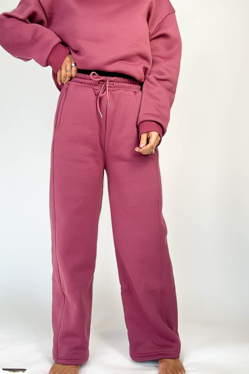 Cozy Dark Mauve Sweat Straight Leg Pant