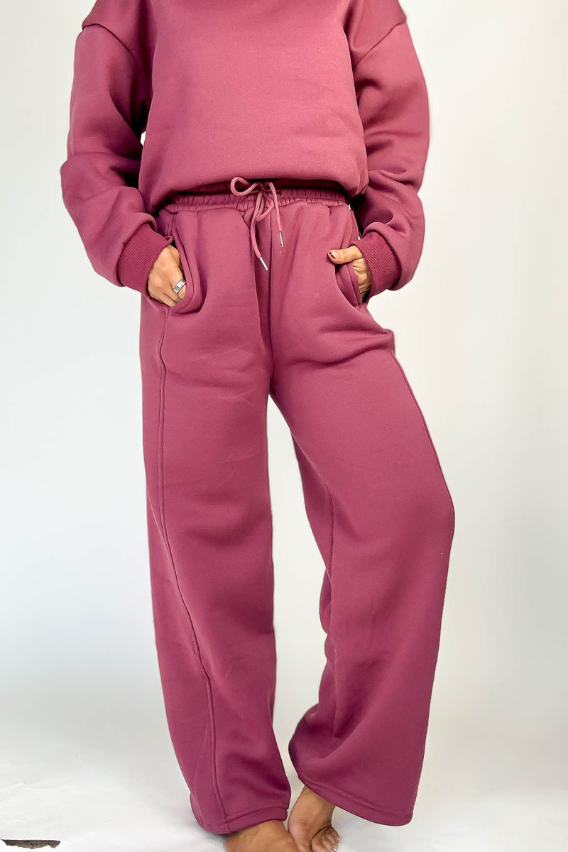 Cozy Dark Mauve Sweat Straight Leg Pant