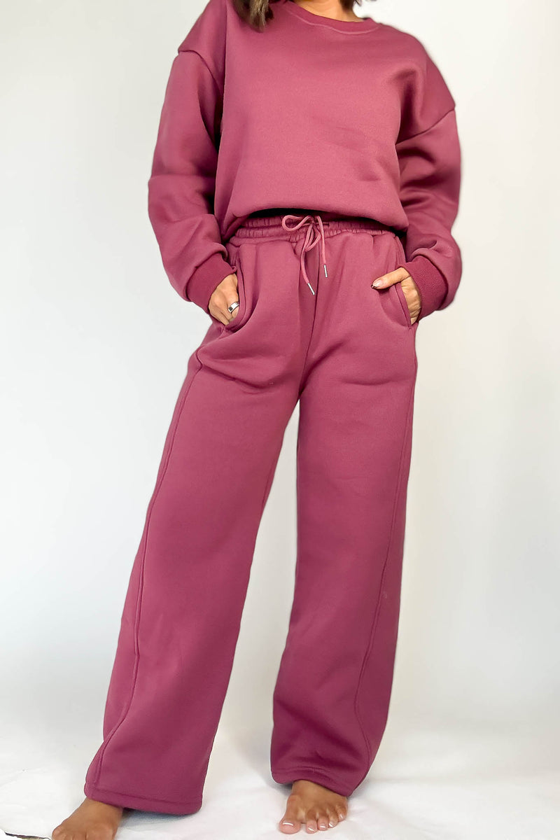Cozy Dark Mauve Sweat Straight Leg Pant