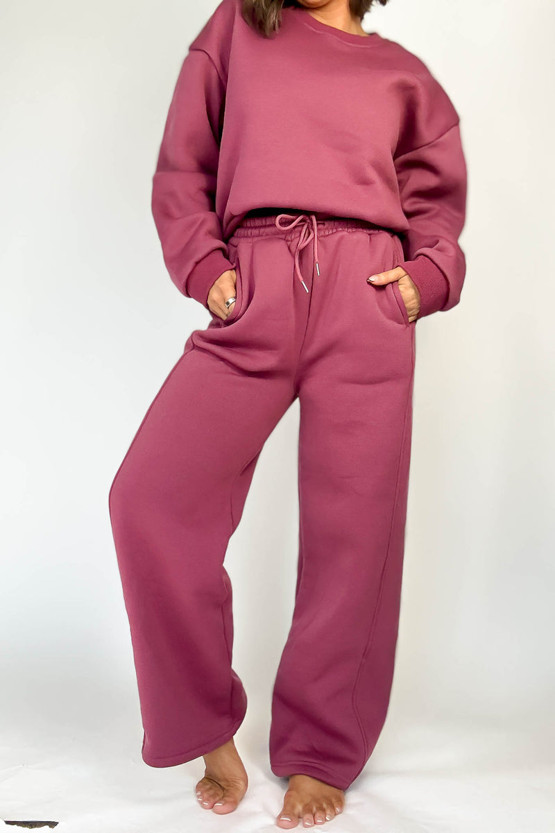 Cozy Dark Mauve Sweat Straight Leg Pant