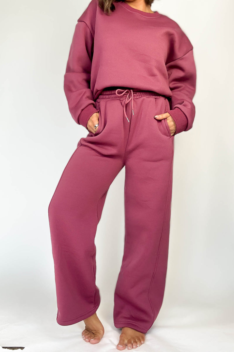Cozy Dark Mauve Sweat Straight Leg Pant
