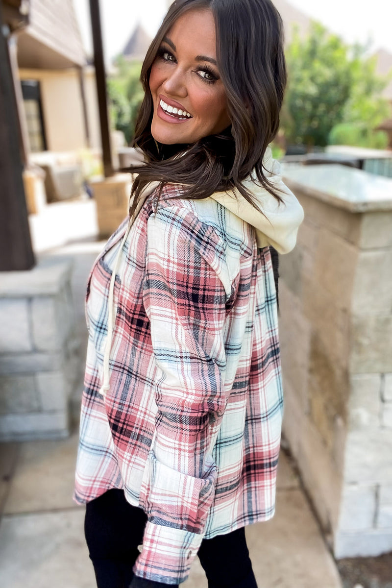 Making It Look Easy Terra Cotta Hoodie Flannel Shacket