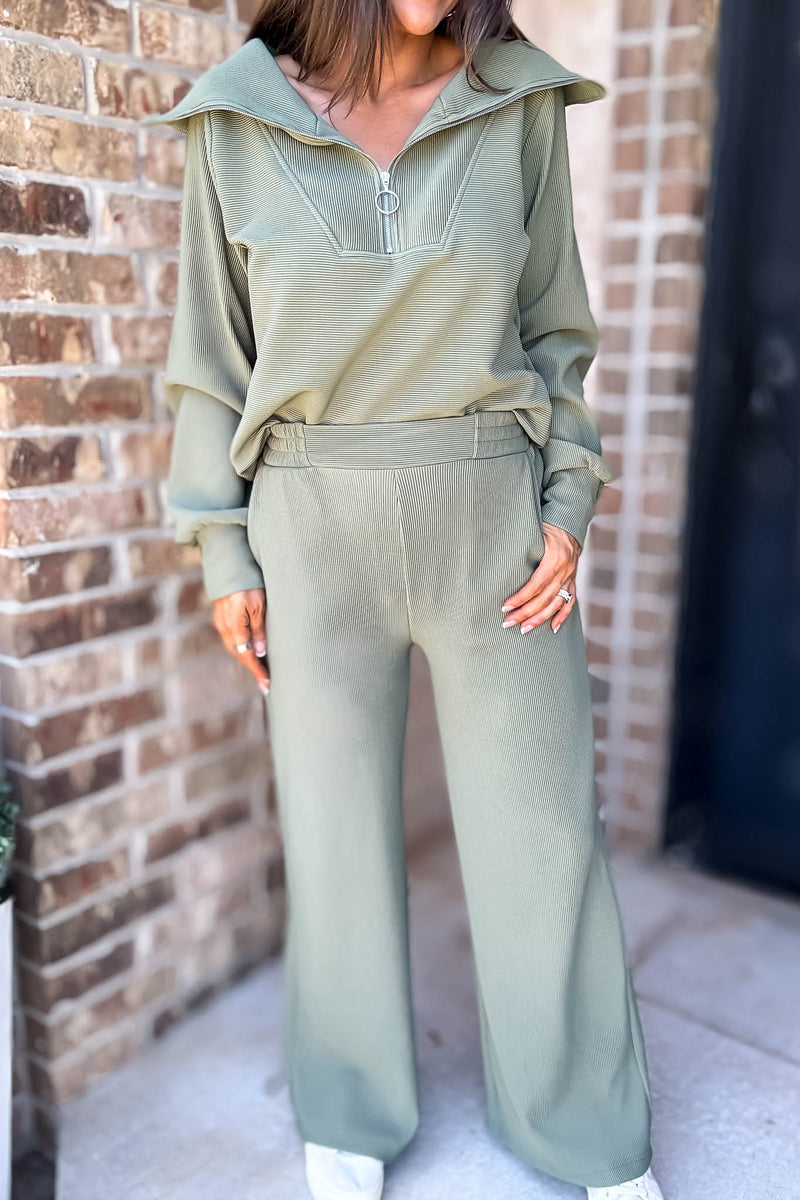 Accolade Light Olive Ribbed High Pants