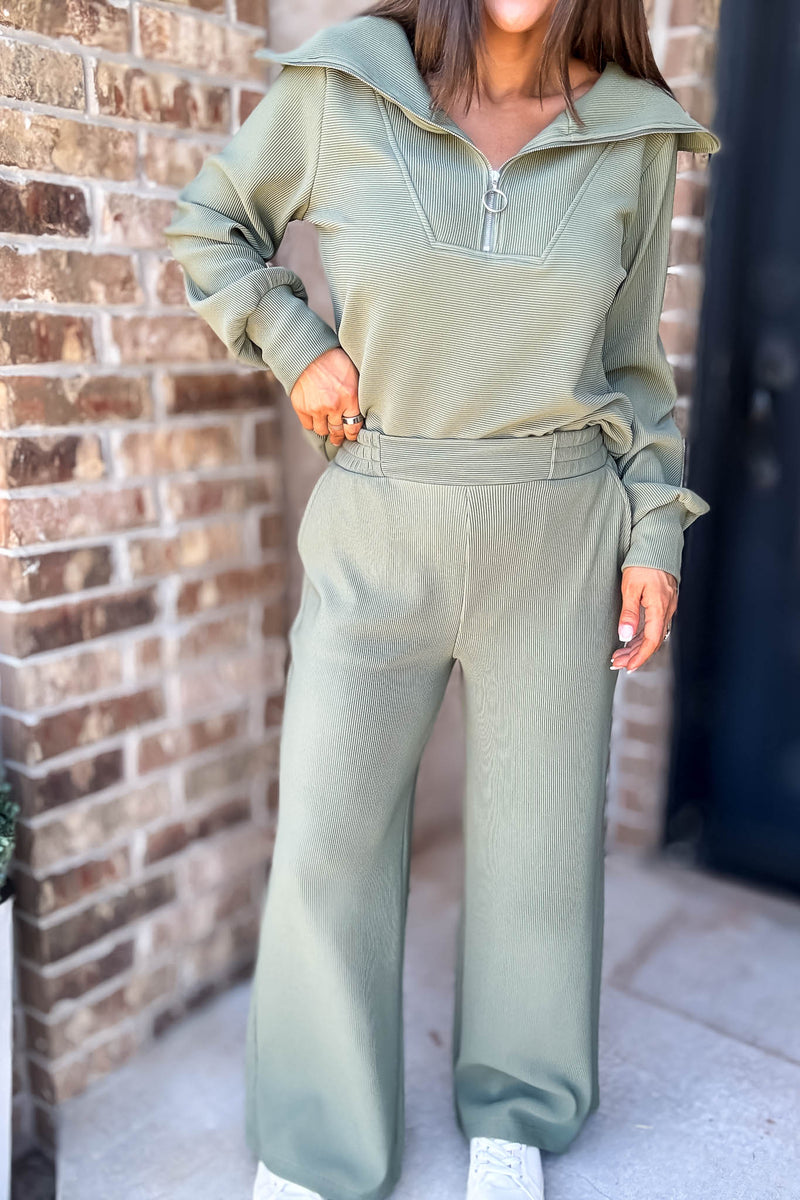 Accolade Light Olive Ribbed High Pants