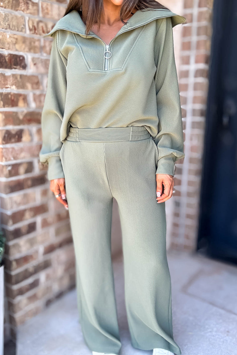 Accolade Light Olive Ribbed High Pants