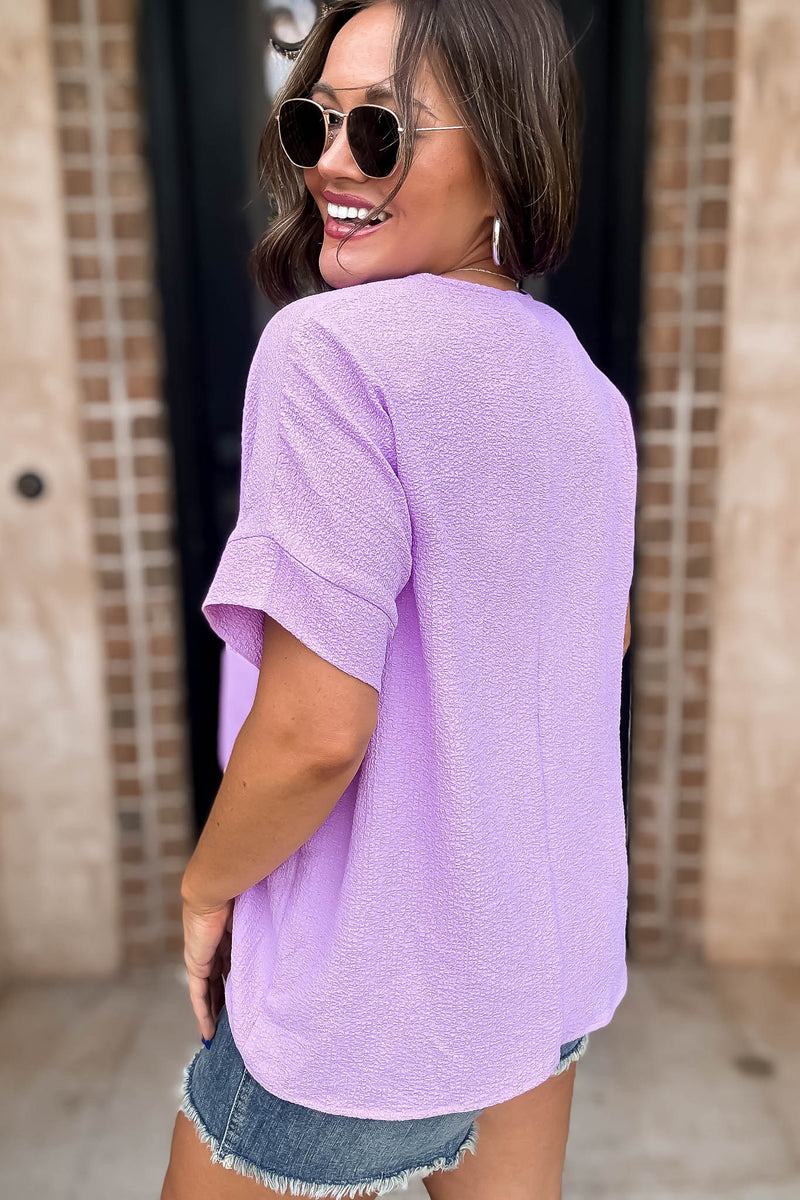 Stay True Lavender Woven Bubble Airflow Split Neck Top