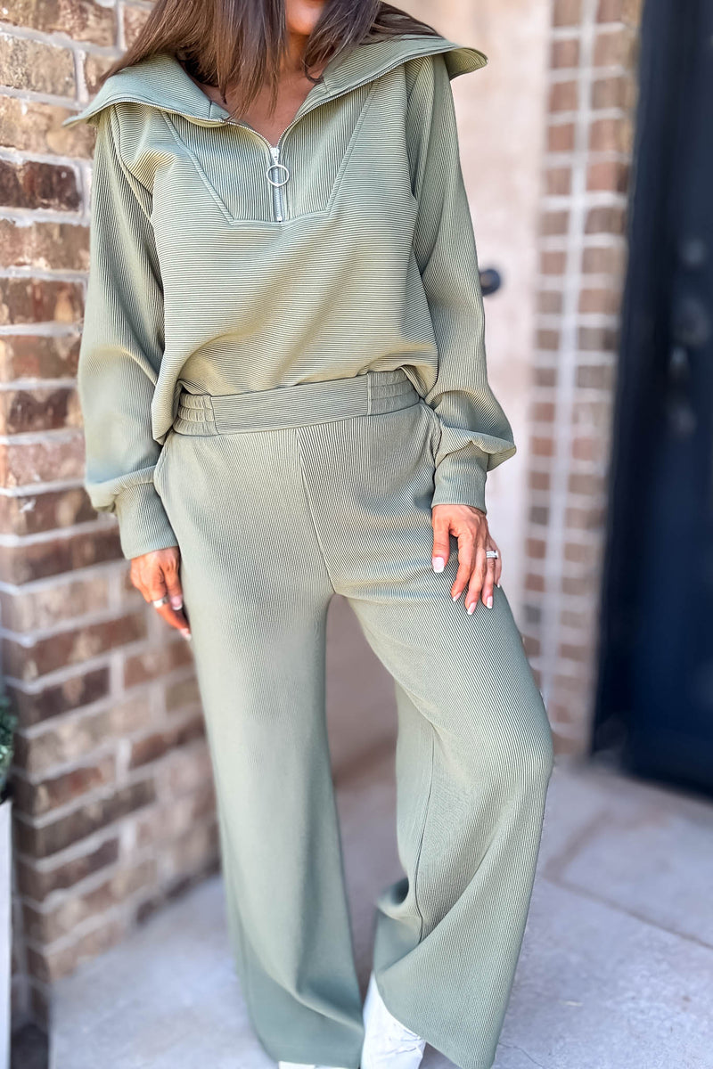 Accolade Light Olive Ribbed High Pants