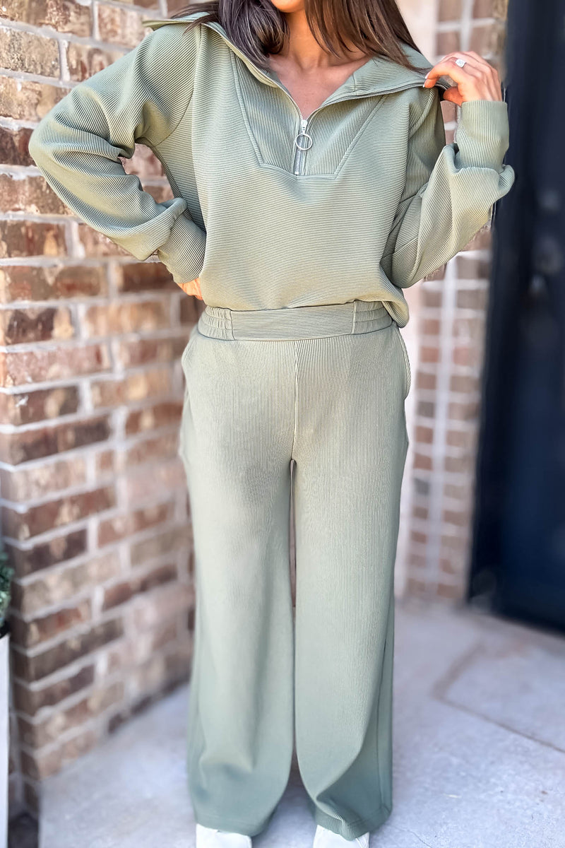 Accolade Light Olive Ribbed High Pants