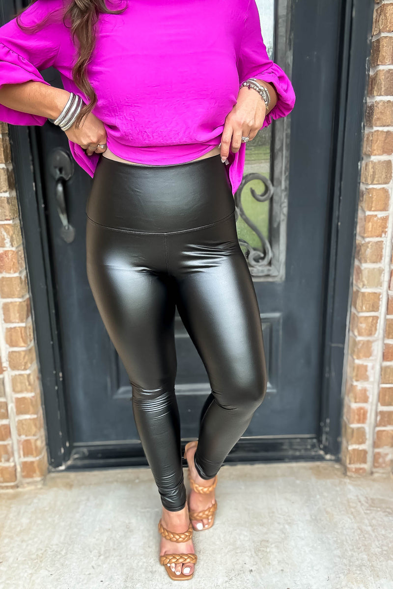 NightFall Black Leather Like High Waist Yoga Pants