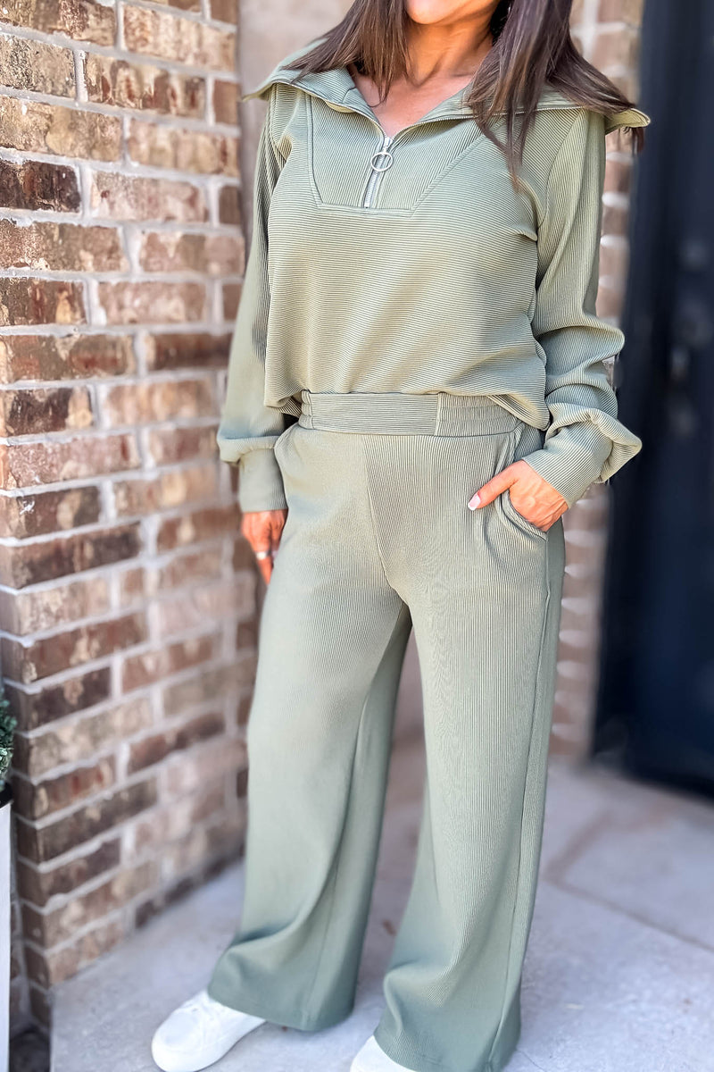 Accolade Light Olive Ribbed High Pants