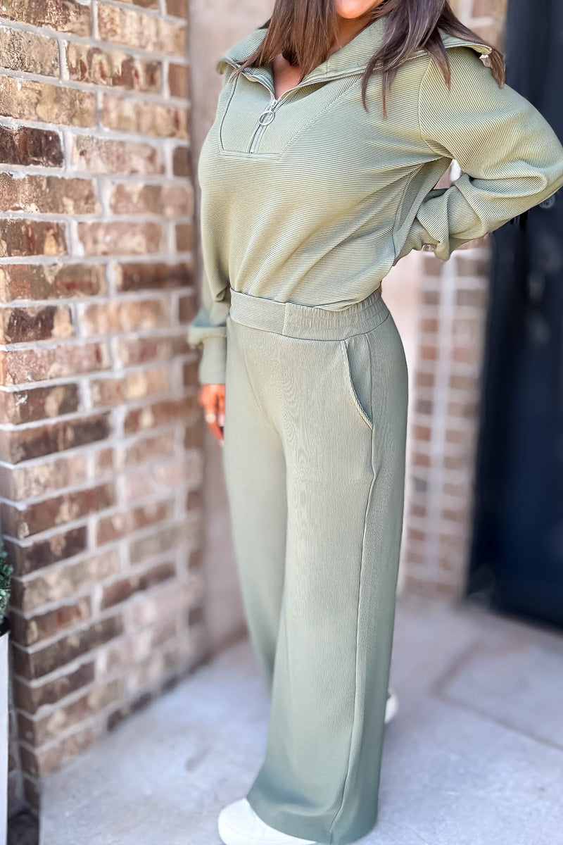 Accolade Light Olive Ribbed High Pants