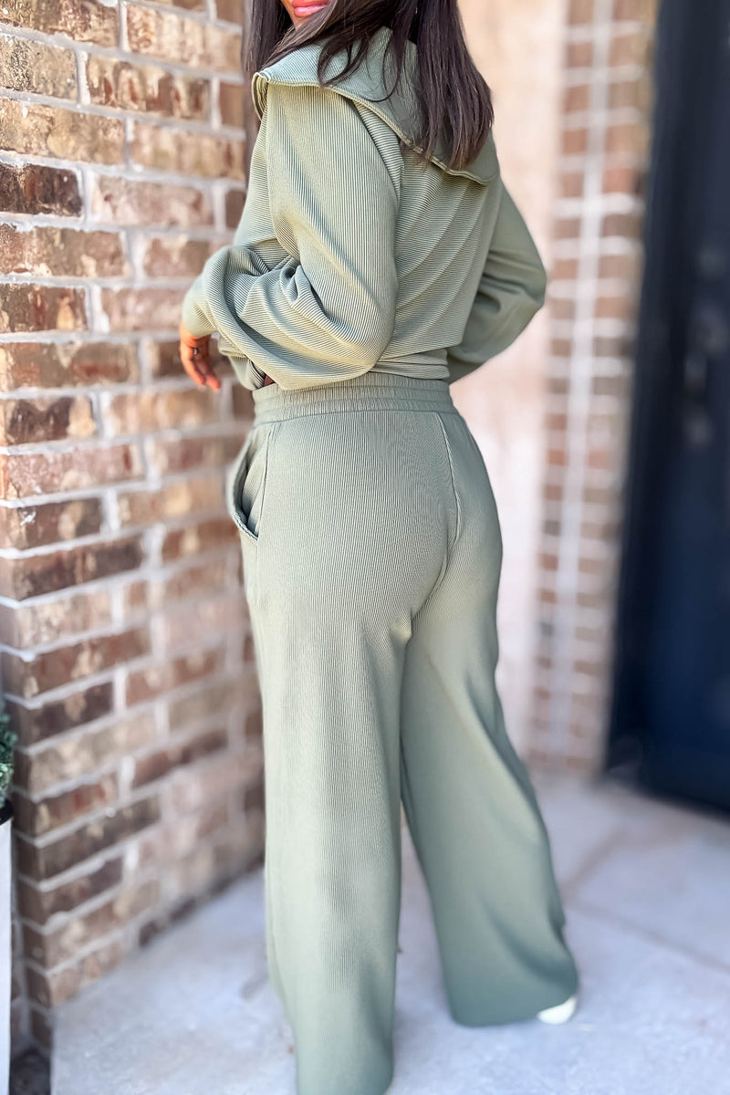 Accolade Light Olive Ribbed High Pants